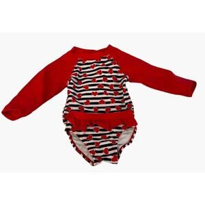 InGear Infant Girls Swim Set Rash Guard Size 24 months Red Hearts Stripe Ruffle